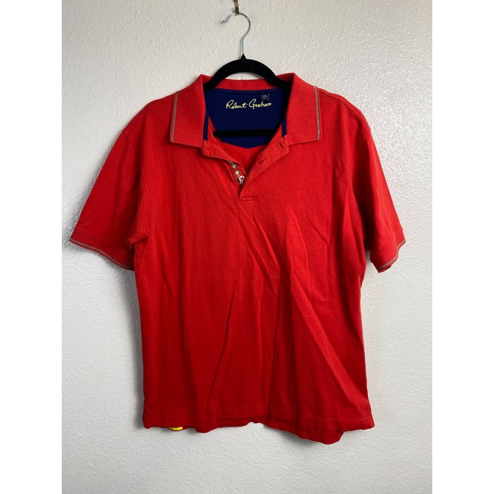 Robert Graham Mens Red Polo Shirt size Large Cotton Floral Embroidered Golf vaca - Picture 13 of 14